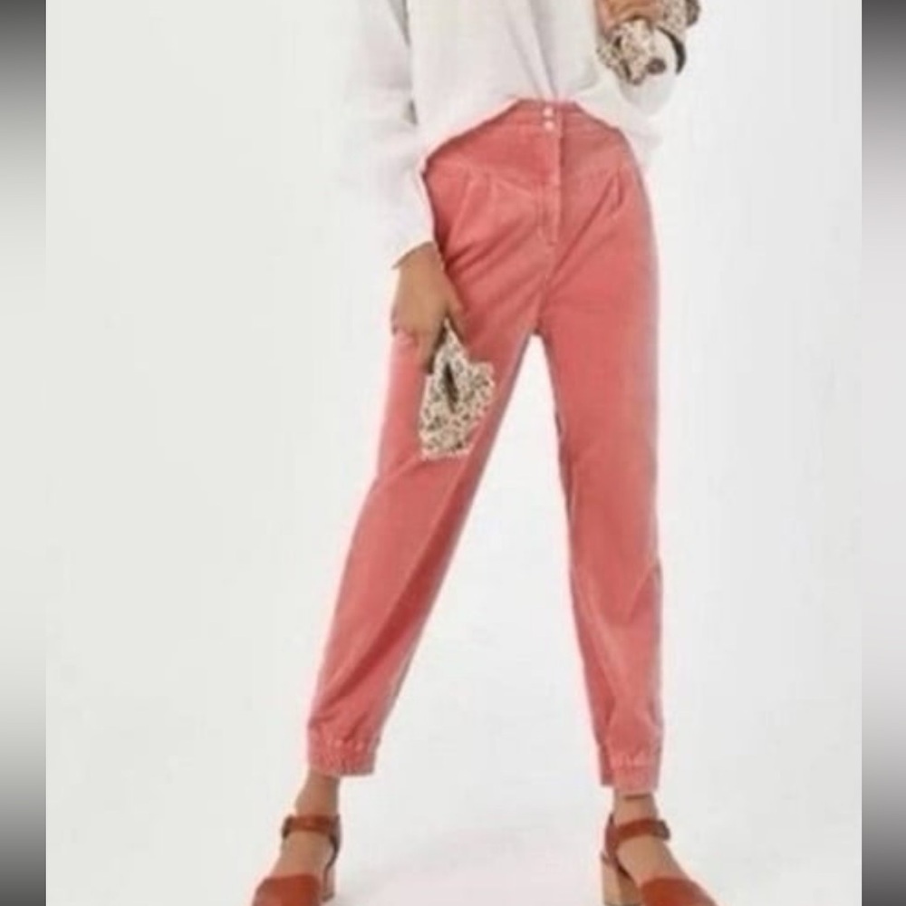 Anthropologie Coral Pink High-Waist Tapered Jogger Pants